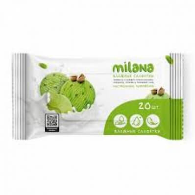 GRASS Влажные антибактериальные салфетки Milana (20 шт) Фисташковое мороженое