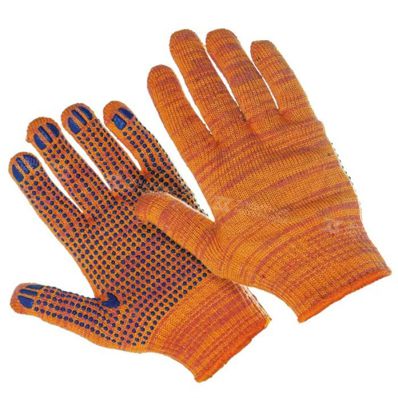 Mănuși bumbac PVC 7G buline negre portocalii