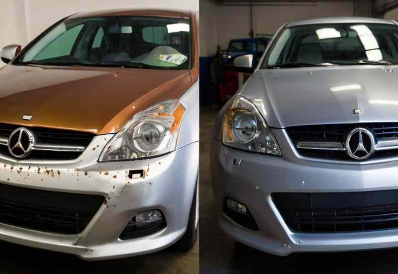 машина до и после покраски целиком, из коричневого в серый цвет автомобиля